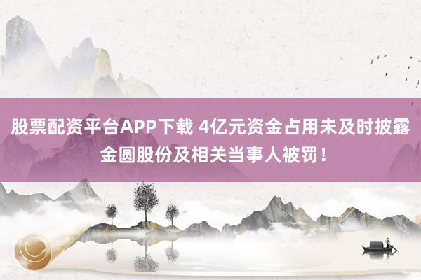 股票配资平台APP下载 4亿元资金占用未及时披露 金圆股份及相关当事人被罚！