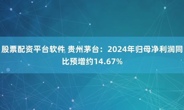 股票配资平台软件 贵州茅台：2024年归母净利润同比预增约14.67%