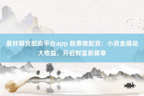 最好期货配资平台app 股票微配资：小资金撬动大收益，开启财富新篇章